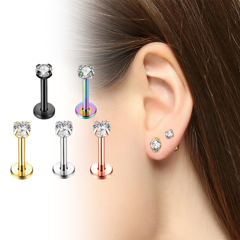 Body Jewelry Titanium - Anting-anting stud titanium 16G dengan zircon