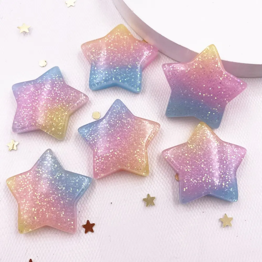 Star Flat Back - 10 buah Glitter Kawaii Resin warna-warni