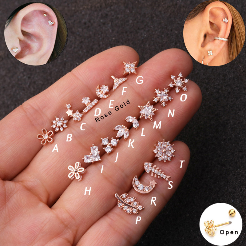 Body Jewelry Tunnels - 1 Buah 20G Rose Gold CZ