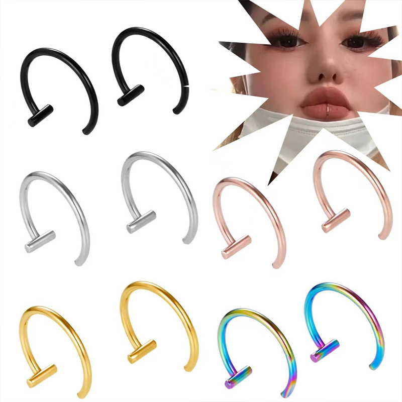 Body Jewelry Earrings - Anting-anting setengah lingkaran baja bedah 18G,