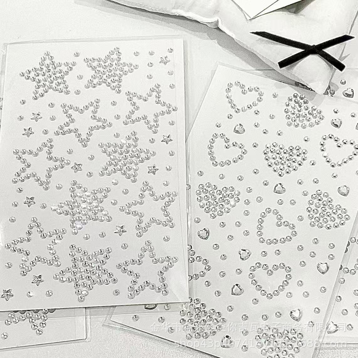 Star Flat Back - Stiker Hati Bintang Perak Berhiaskan Rhinestone,
