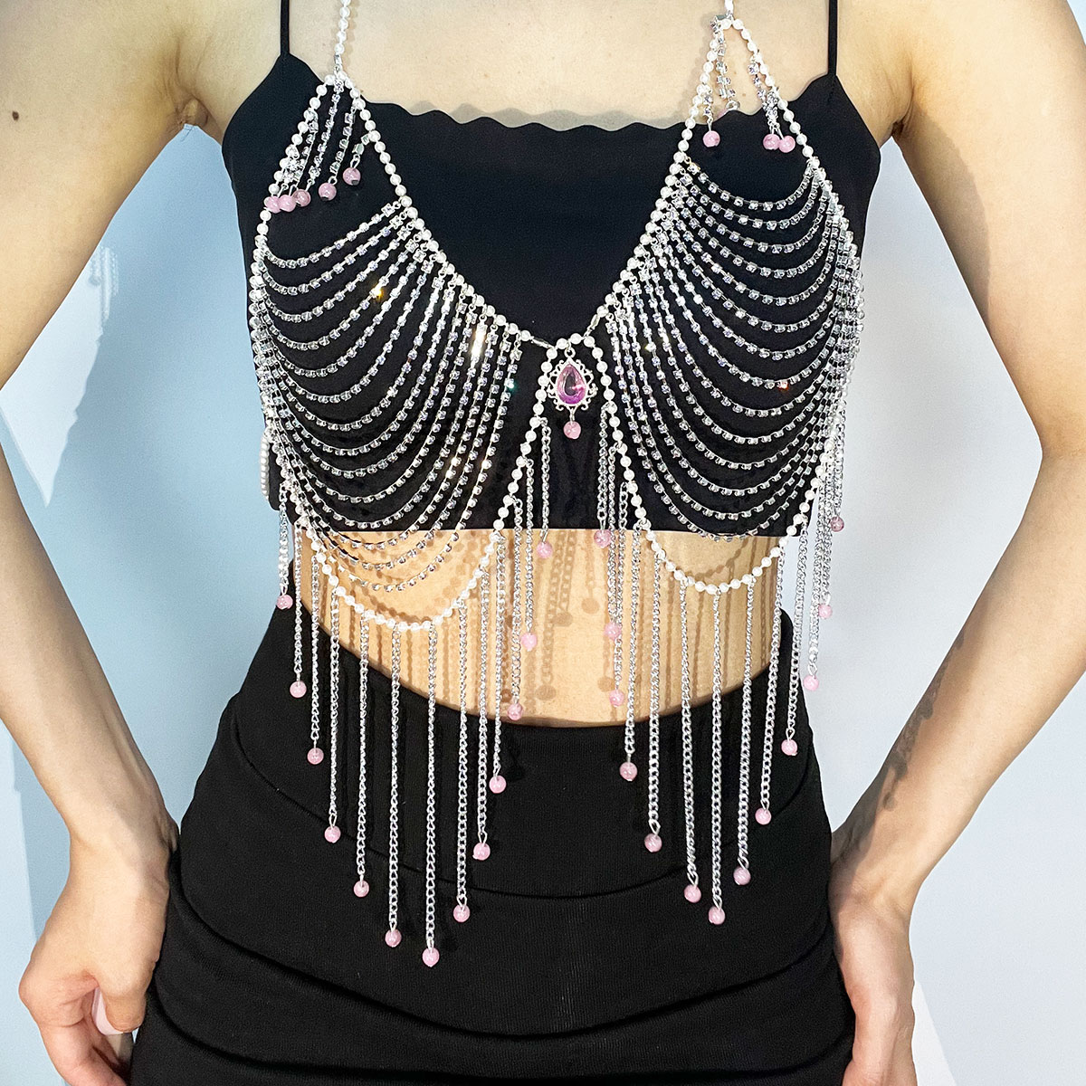Body Jewelry Bra - Perhiasan Bra Berlian Imitasi Bergaya Manik-manik