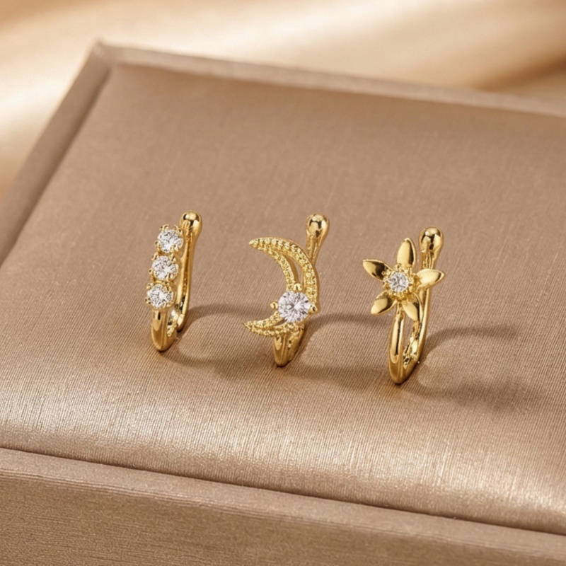 Body Jewelry Nose Ring - Set klip hidung retro 3 buah,