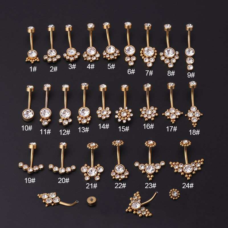 Body Jewelry Titanium - Cincin Pusar Emas Zirkon Bahan Stainless