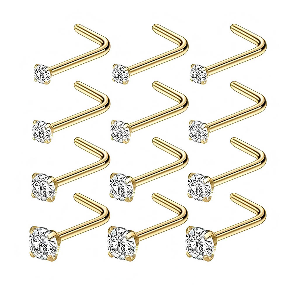 Body Jewelry Nose Ring - 12-Piece Full Set 316L Hypoallergenic L-Shape