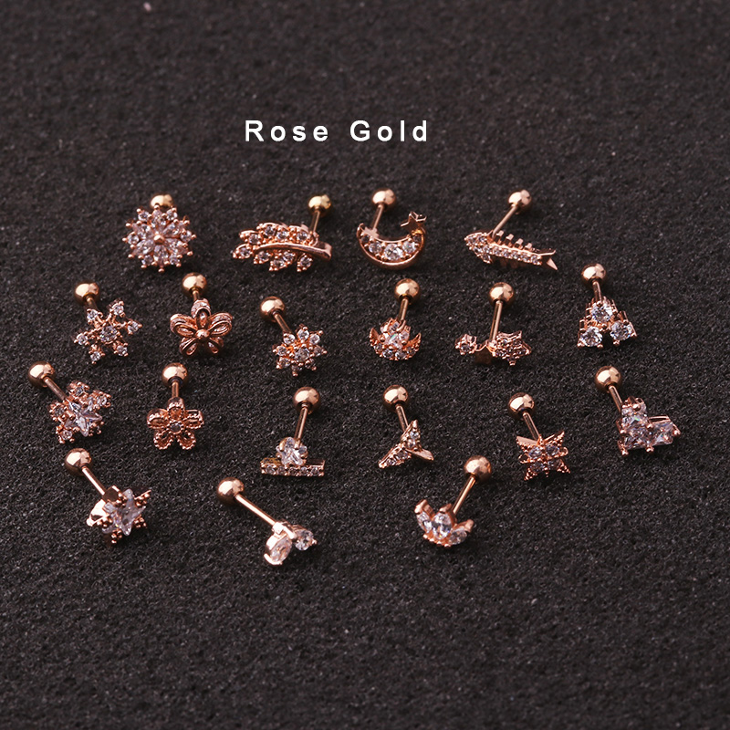 1 Buah 20G Rose Gold CZ Tulang - Body Jewelry Tunnels ulasan dan harga